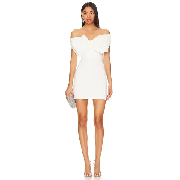 Bardot Mini‎ Bow Dress in Shimmer White Size US XL Cocktail Bridal Statement NEW - Image 11