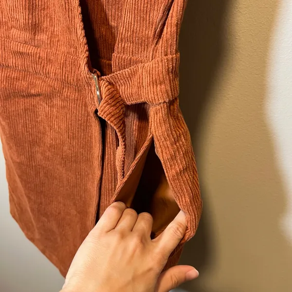 Lulus Rust Orange Corduroy Wrap Romper D-Ring Belt Pockets Medium NWT - Image 6