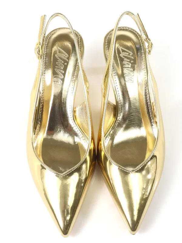 Liliana Metallic Gold Pointed-Toe Slingback Kitten Heels - Image 6