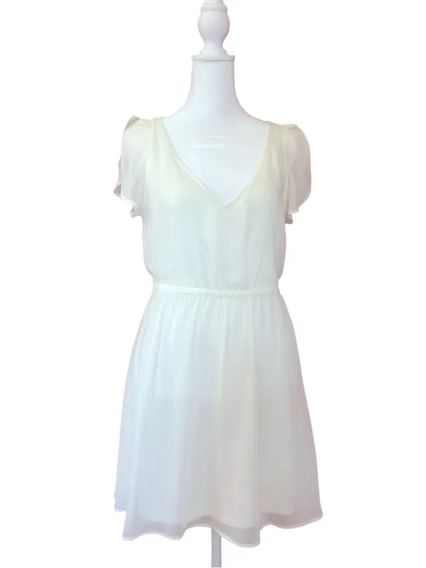 Express White Ethereal Chiffon V-Neck Dress Flutter Sleeve NWT Size S Angelcore - Image 5