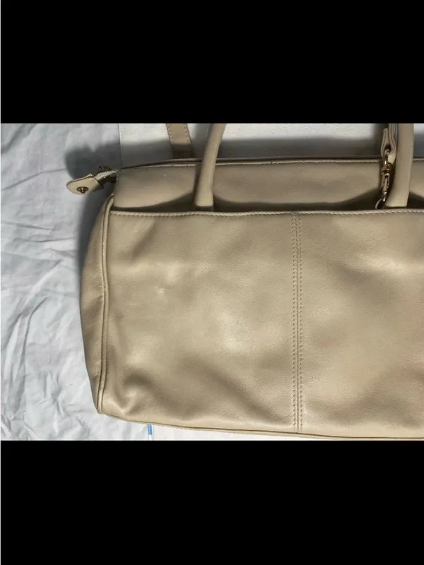 Liz Claiborne Classic Cream Leather Satchel Handbag - Image 7