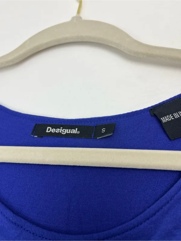Desigual Royal Blue Sleeveless A-Line Dress Floral Womens Small‎ Stretch Summer - Image 2