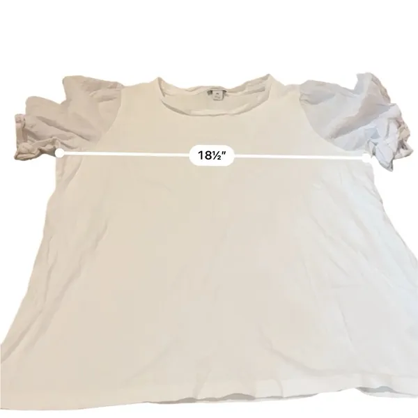 J.Crew Factory White Swiss Dot Top‎ Women’s Size Medium Puff Sleeve Pullover Tee - Image 6