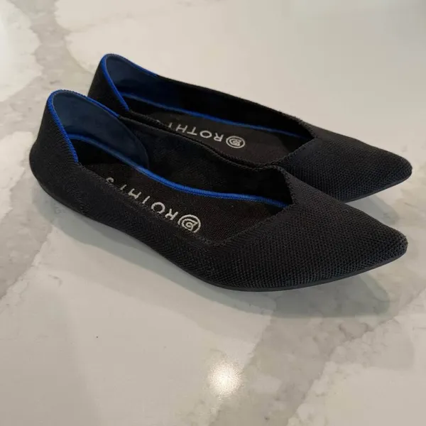 Rothy's The Point Black Solid Blue Halo Ballet Flat Women's 7.5 Slip On Comfort - Image 2