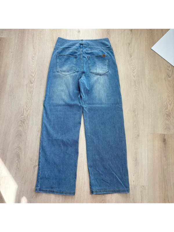 Halara EUC Women's Light Wash Wide Leg Pull On Jeans Size M - Image 5