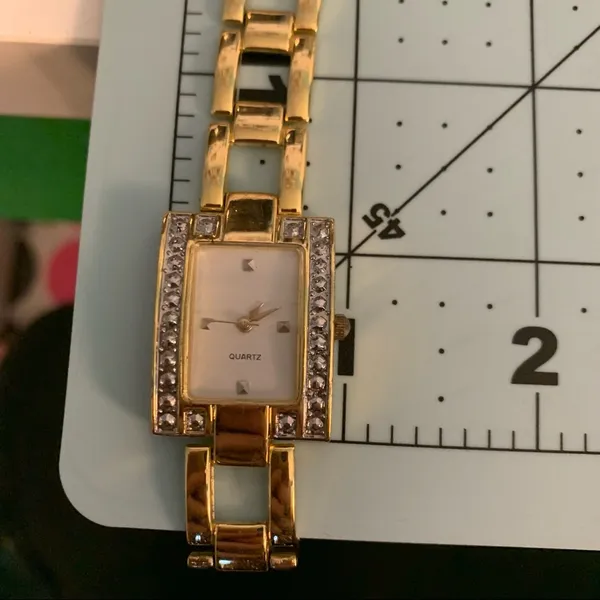 Haband Gold Color Quartz Watch Rectangle Face w/ Chain Link Band // - Image 7