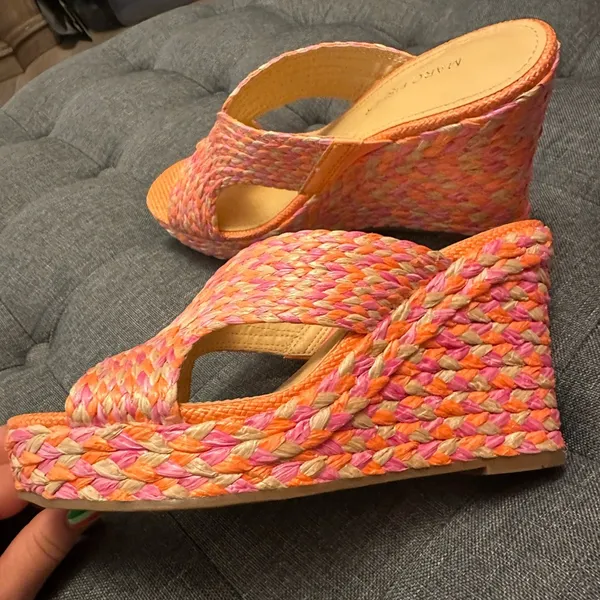 Marc Fisher Pink and Orange Woven Espadrille Wedge - Image 5
