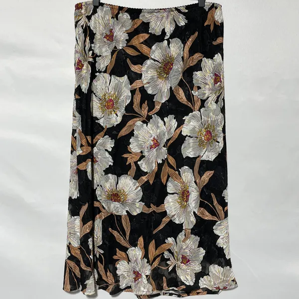 Band of Gypsies Collective Floral Print Midi Slip Skirt Rho Black Cream Size Large - Image 12