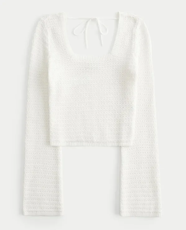 Hollister White Long Sleeve Crochet Top Size XS - Image 2