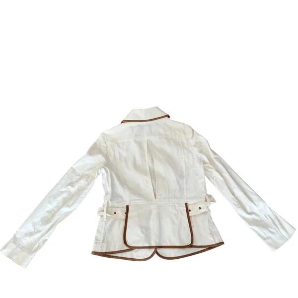 Burberry Faversham Ivory Brown Trim Cotton Blend Belted Jacket UL - Image 2