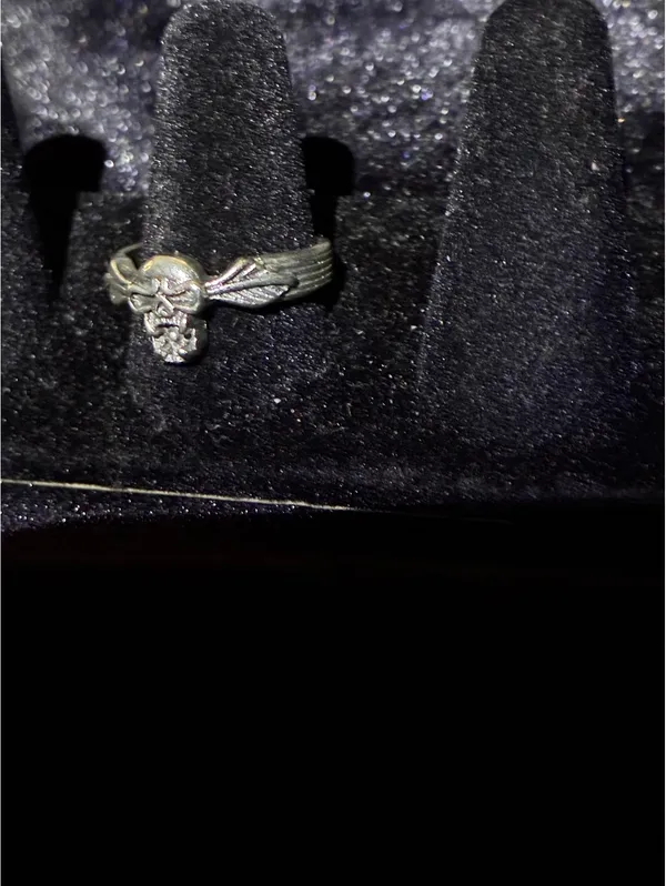 Goth Emo Oxidized Silver Flying Skull Ring with Feathered Wings Sz 10 - Image 2