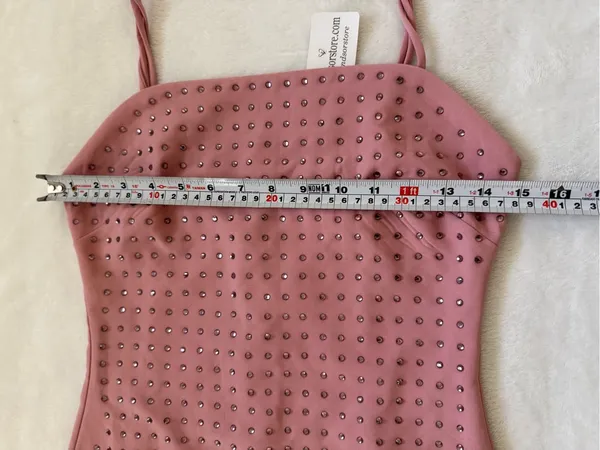 Windsor Pink Rhinestone Bodycon Mini Dress S Y2K Party Cocktail Spaghetti Strap - Image 12