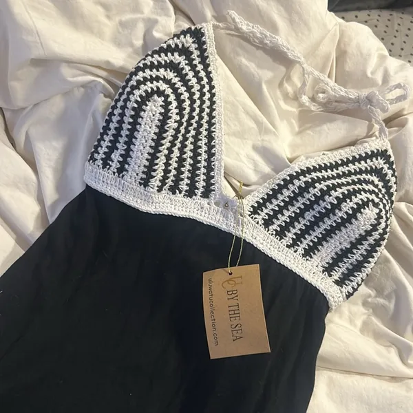 NWT By the Sea White Black Crochet Maxi Dress Size Medium - Image 2