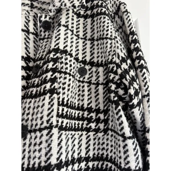 Express Womens Black White Houndstooth‎ Plaid Shacket Shirt Jacket Size M - Image 4