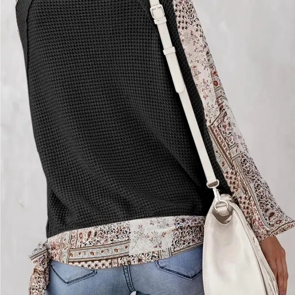 Bohemian Black and Cream Blouse statement sleeves Size M - Image 2