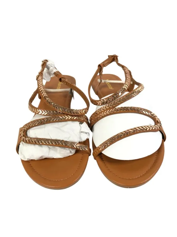 Wanted Womens Sandals Strappy Faux Leather Gold Trim Brown Size 9 - Image 2