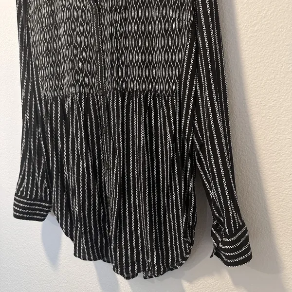Anthropologie Maeve Size-8‎ Tunic Top Calia Black Geometric Stripe Buttondown - Image 14