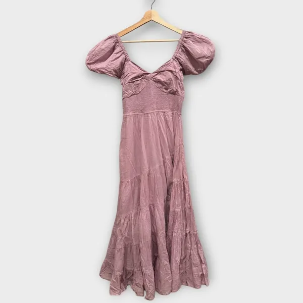 FREE PEOPLE Sundrenched Smocked Puff Sleeve Maxi Dress Size Medium - Image 3