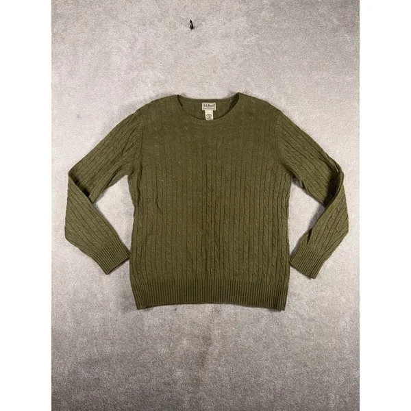 ll bean lambs wool cable knit sweater green womens large VTG - Image 2