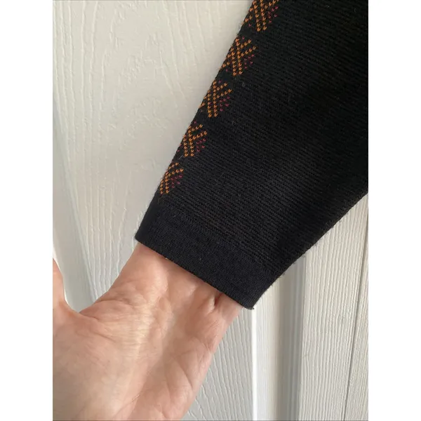 Meister Nordic Ski Sweater Womens S Black Wool Blend Quarter Zip Fair Isle Cabin - Image 5