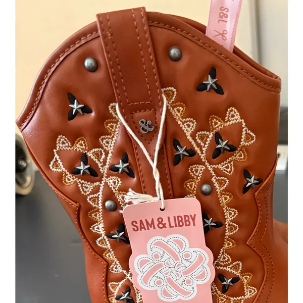 Sam & Libby Cowboy Boots Womens Size 9 Brown Western Embroidered Studded NWT - Image 9