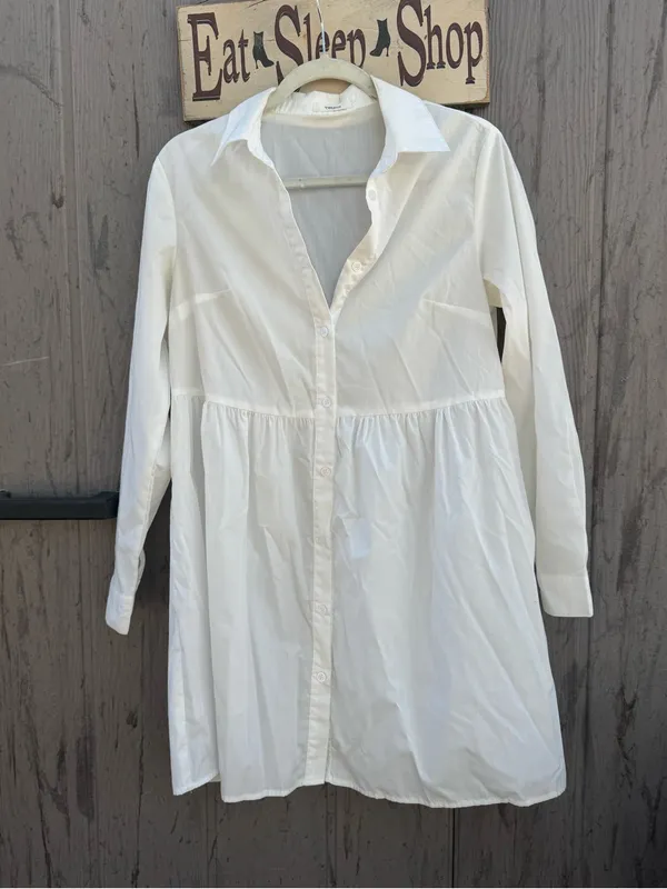 Cherish White Button Down Shirt Dress - Image 2