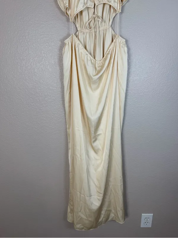 12th Tribe Cream Ivory Satin Cutout Maxi Dress Small - Image 4