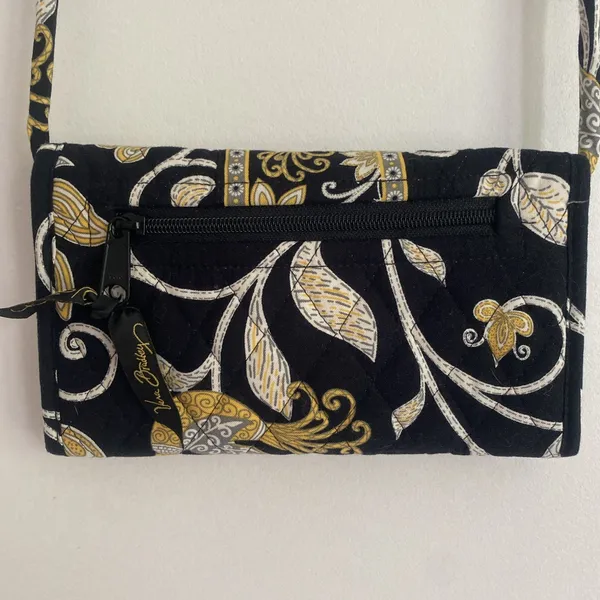 VERA BRADLEY Hanging Wallet Purse Crossbody bag Black Yellow White Small - Image 3
