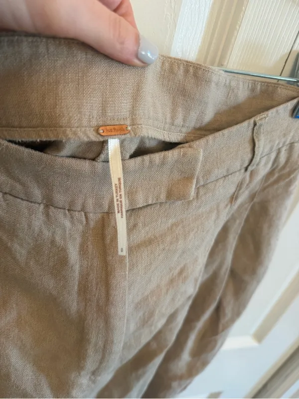 Free People Wide Leg Linen Pant Tan Size 0 - Image 2