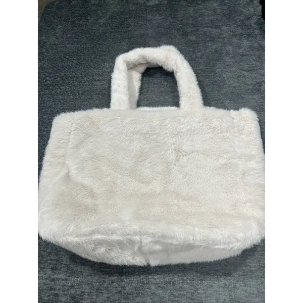Victoria's Secret Faux Fur Tote Bag Cream Ivory‎ VS Logo NWT Soft Plush Handbag - Image 4