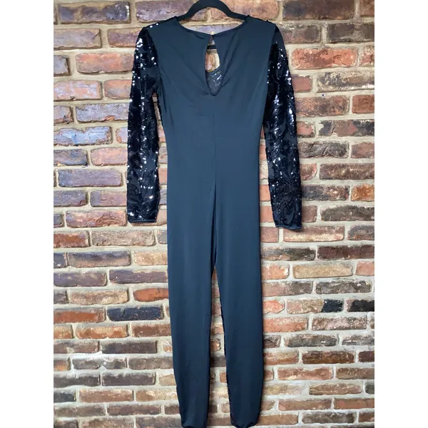 NWT Tiberu Black Sequined Long Sleeve Semi-Sheer Jumpsuit Women's Size Small - Image 7