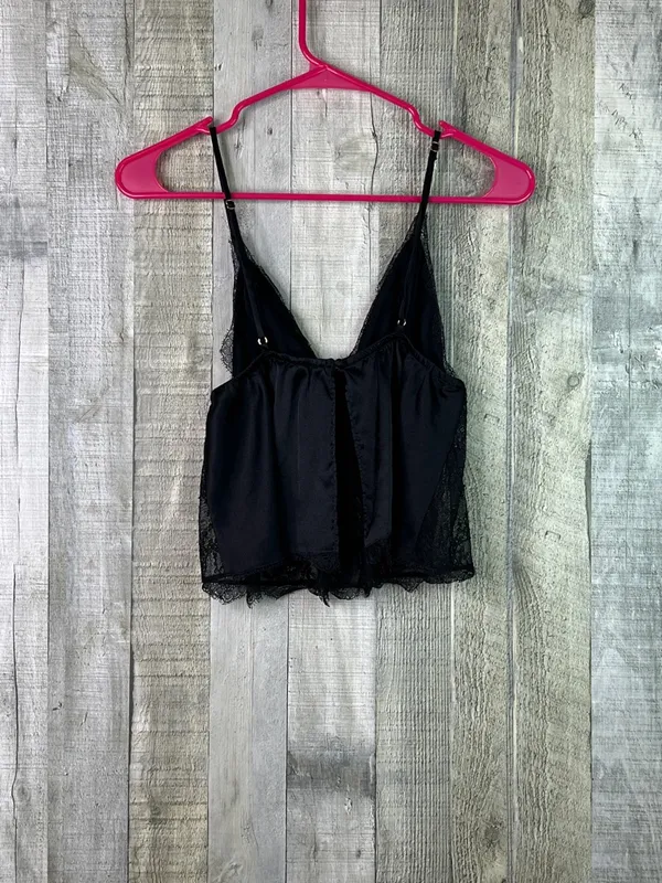 Victoria’s Secret Medium Black Lace Tie Front Spaghetti Strap Cropped Cami - Image 3