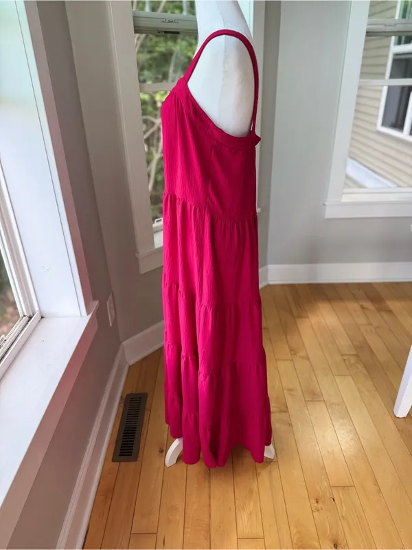 Max Studio Red Tiered Maxi Dress Size Small - Image 3