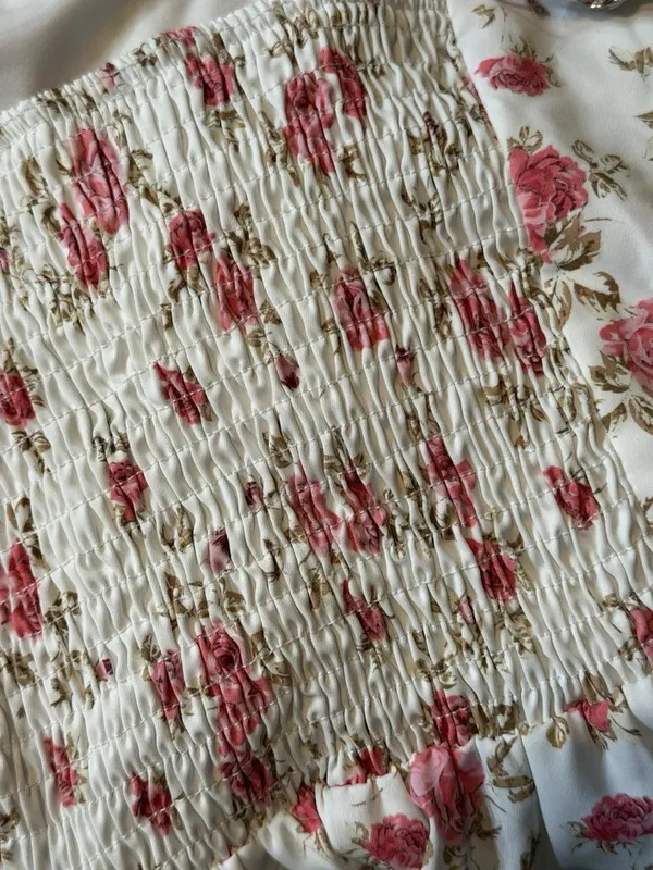 Rose Floral Cottagecore Smocked Back Tie Front Midi Dress XL Coquette Milkmaid - Image 6