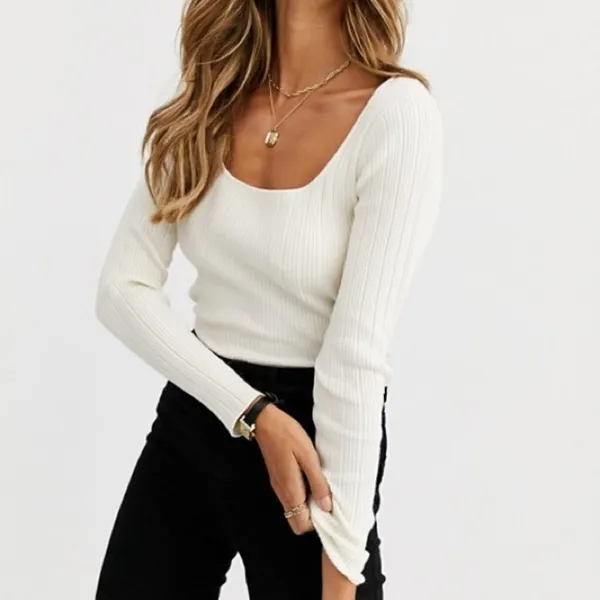 ASOS ✨scoop neck long sleeve sweater in fine knit rib✨ - Image 2