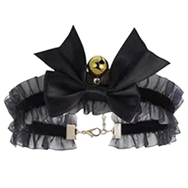 New! Black Kitty Cat Ears with Black Bow Choker Set - Image 4