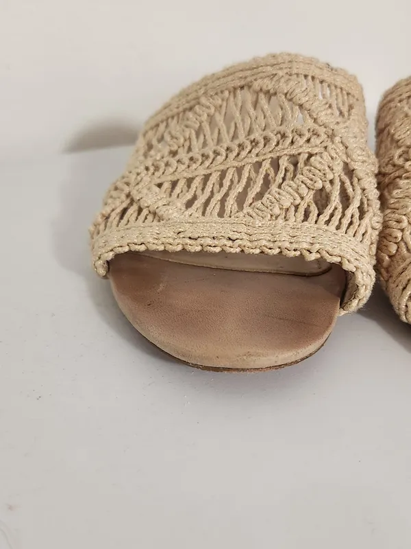 Schutz Cream Macrame Slide Sandals with Leather Sole Size 7 - Image 2
