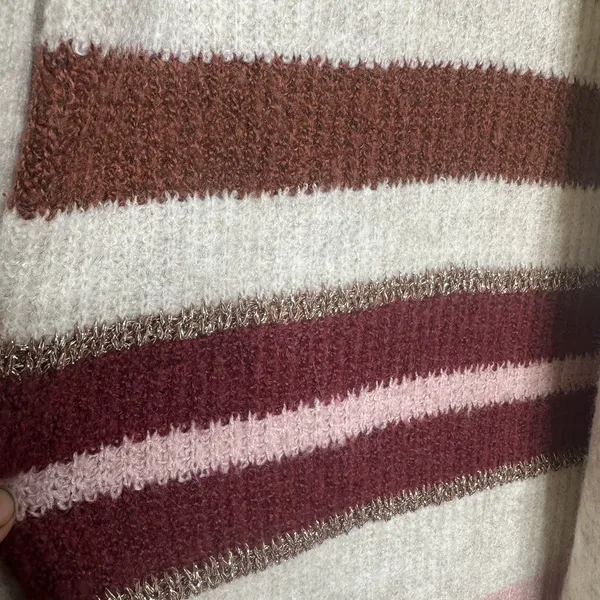 Retrology Open Cardigan M Long Colorful Gold Tan Pink Cozy Fall Knit Boho City - Image 4
