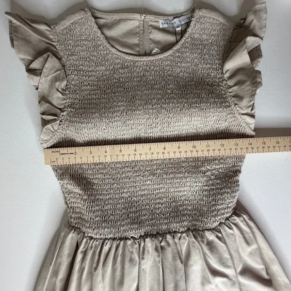 NWT English Factory Smocked Ruffle Sleeve Dress Sz XS Beige Fit‎ & Flare Neutral - Image 9