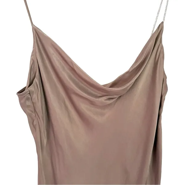 Zara Satin Mini Dress‎ in Taupe - Image 5