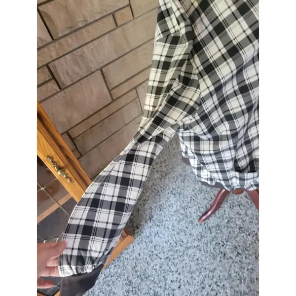 Anthony Richards 5X Plaid Button Front Long Sleeve Top Shirt Black‎ White - Image 3