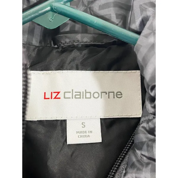 Liz Claiborne Puffer Vest Women‎ S Grey Black Geometric Monogram Zip Up Preppy - Image 6
