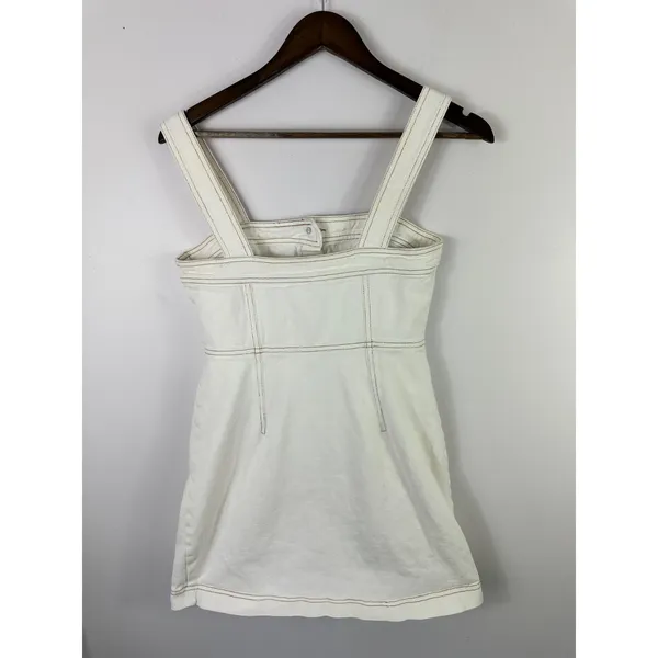 Le Lis Off White Denim Mini Dress Women Small Sleeveless Button Up Boho Festival - Image 2