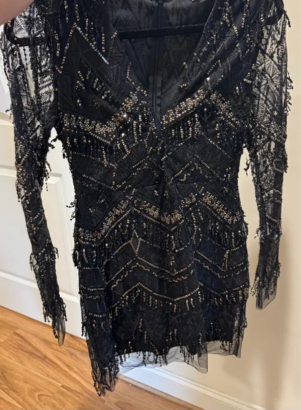 Black and Gold Sequined Mini dress Superdown - Image 2
