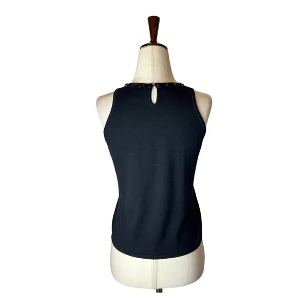 Saks Fifth Avenue Sweater Women Small Petite Black Wool Beaded Neck Tank Gothic - Image 2