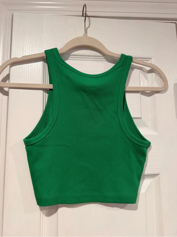NWT Wild Fable Size S Green Ribbed High Neck Cropped Racerback Stretch Tank Top - Image 3