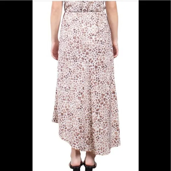 MAUBY Side Slit‎ Satin Midi Skirt, Giraffe Animal Print, Brown/Tan, Small, NWT - Image 4