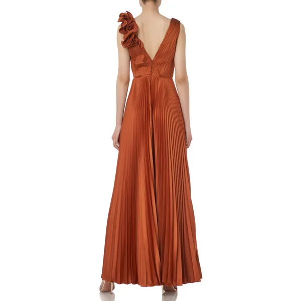 AMUR Aviva‎ Rosette One Shoulder Pleated Gown Copper Size 2 - Image 2