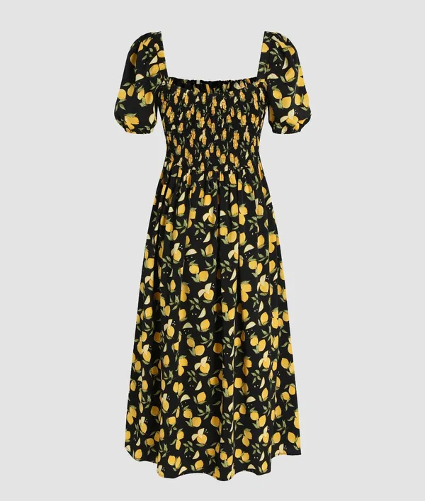 Cider LEMON SPLIT KNOTTED SHIRRED MIDI DRESS - Image 7