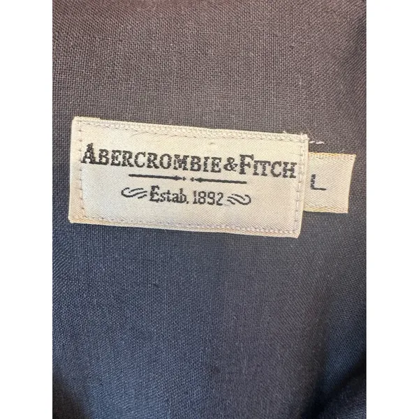 Vintage Abercrombie &‎ Fitch Y2K Linen Blend Womens Sz L Navy Blazer Crest USA - Image 4
